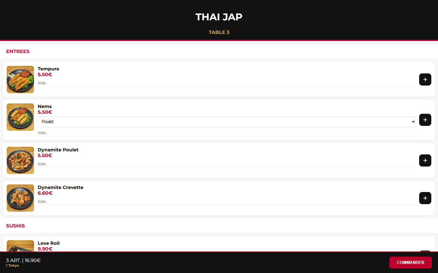 ThaiJap — commande client par table
